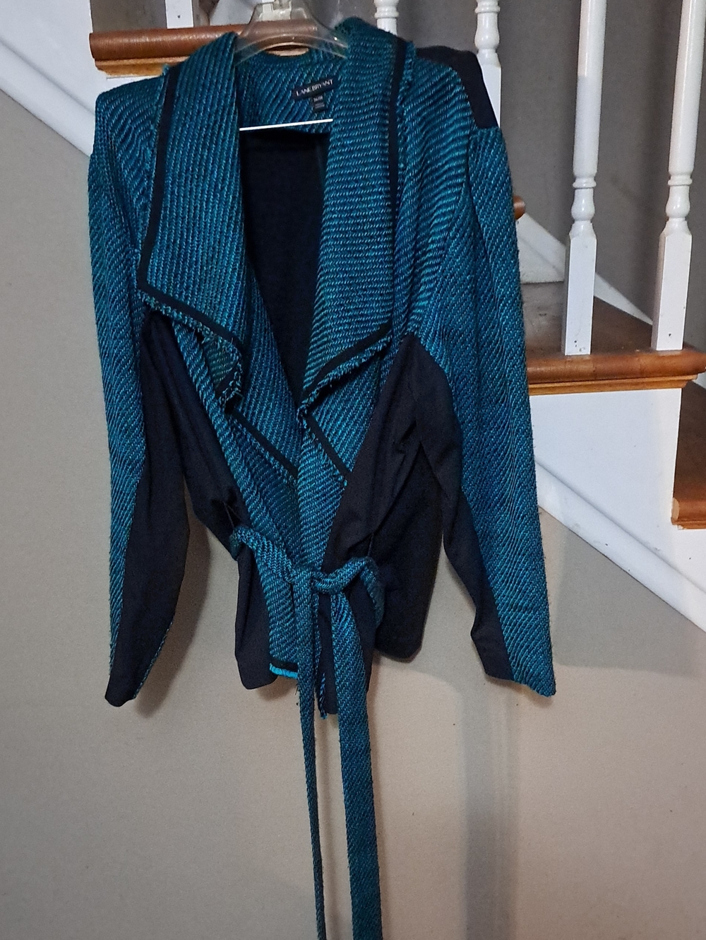 Lafayette 148 New York Teal and Black Belted Draped Cardigan